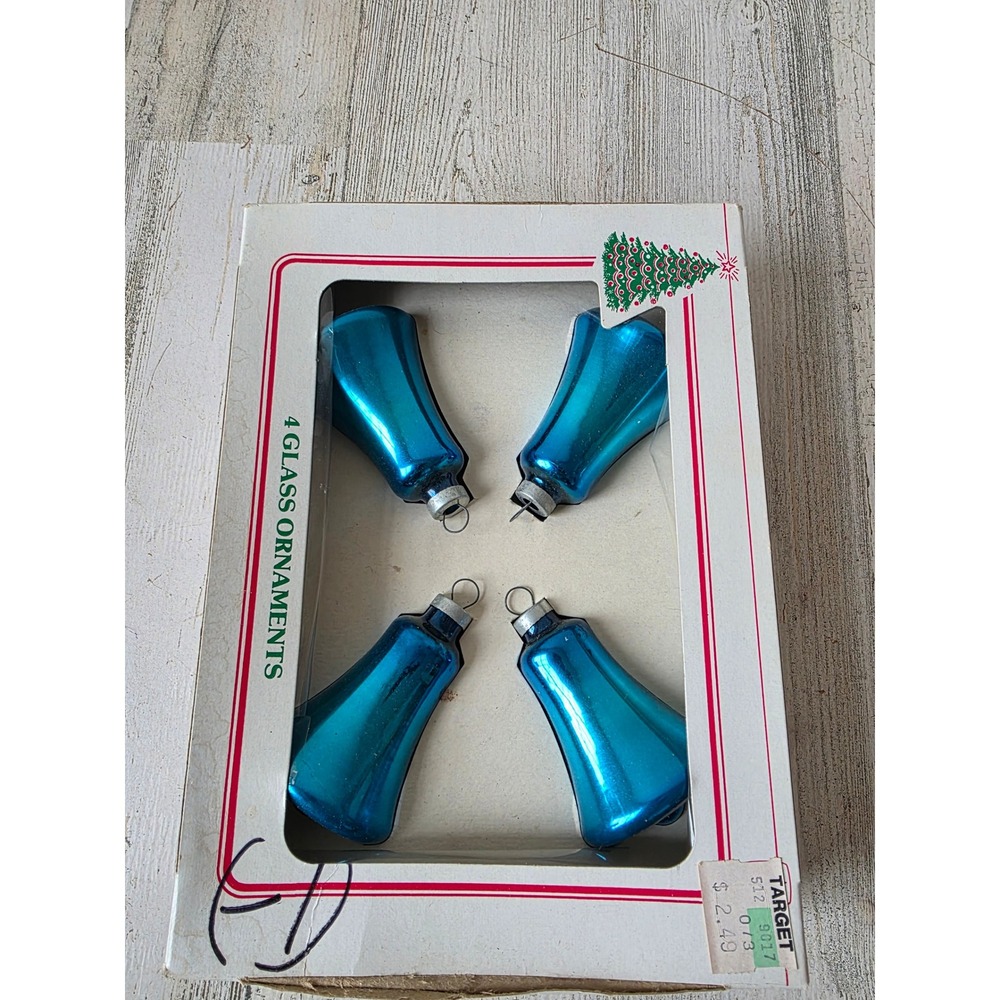 Vintage Franke Blue Bell mercury glass ornament set box Xmas tree